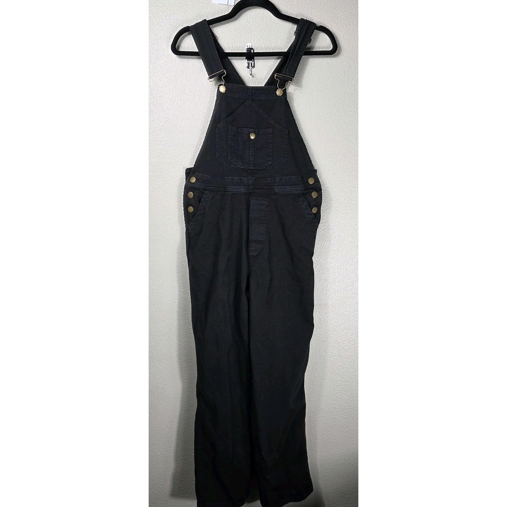 Quince Organic Cotton Utility Overalls XS Black Wide Leg Carpenter